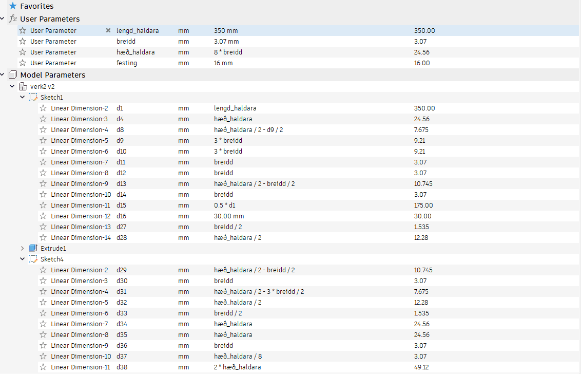 Mynd sem sýnir parametra notkun í teikningum